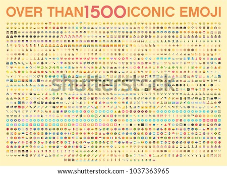 Set of over than 1500 emoji, vector illustration icons. Human, sport, transportation, dancing, flags of the world, wear, emotions, food, time, horoscope, tools, emoticons. Isolated Vector Elements