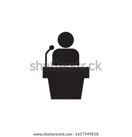 Orator speaking from tribune icon design. vector illustration