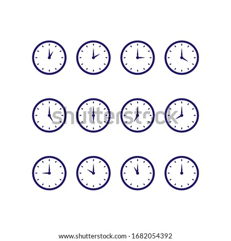 Hourly clock icon set isolated on white background. Vector illustration