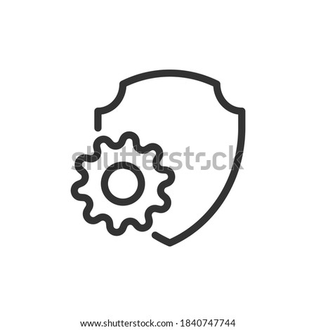 Shield with gear icon isolated on white background. Vector illustration.