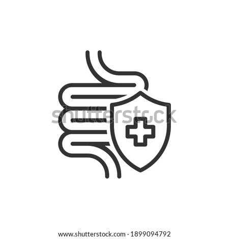 Healthy protected intestine icon. Digestive system protection symbol concept isolated on white background. Vector illustration