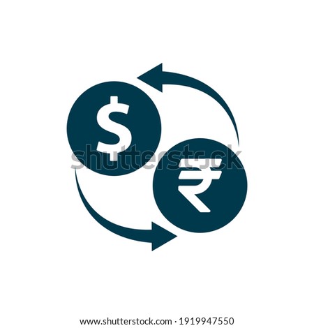 Currency exchange. Money conversion. Rupee to dollar icon concept isolated on white background. Vector illustration
