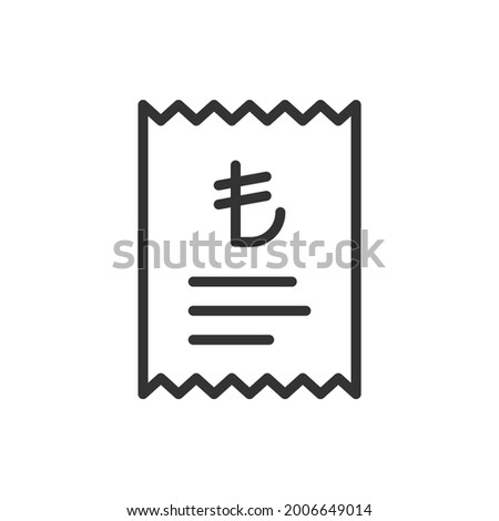 Turkish lira heckout receipt icon line style. Bill, payment, invoice symbol concept isolated on white background. Vector illustration