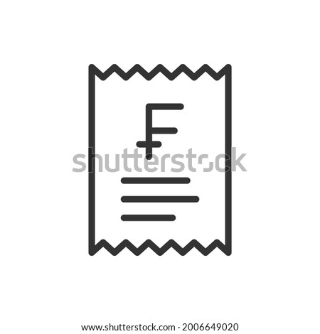 Franc checkout receipt icon line style. Bill, payment, invoice symbol concept isolated on white background. Vector illustration