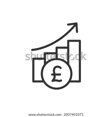 Money growth icon line style. Pound increase graph symbol concept isolated on white background. Vector illustration