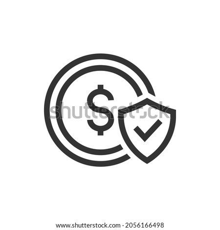 Dollar coin with shield and checkmark. Money protection icon concept isolated on white background. Vector illustration