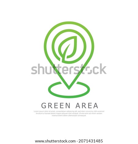 Pin location with leaf. Green area logo concept isolated on white background. Vector illustration Stockfoto © 