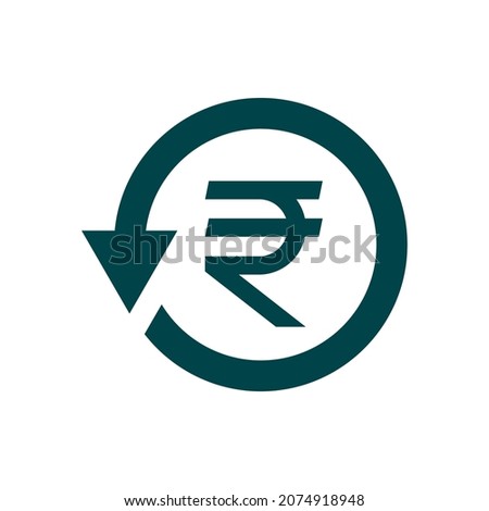 Rupee symbol in circular arrow. Money return, chargeback, refunds, cashback, exchange icon isolated. Vector illustration
