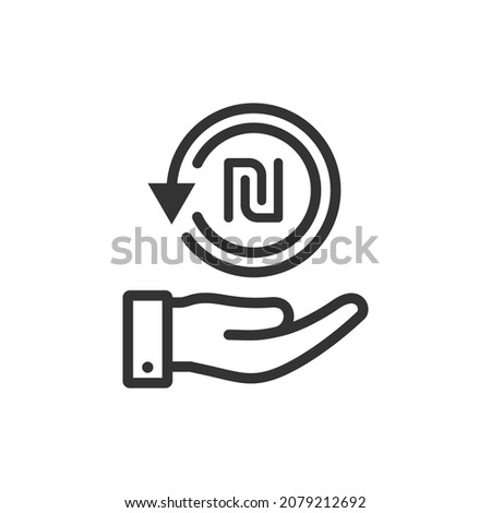 Shekel chargeback on hand icon design isolated on white background. Vector illustration