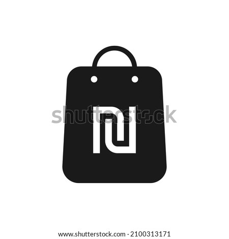 Shekel symbol on shopping bag icon design isolated on white background. Vector illustration