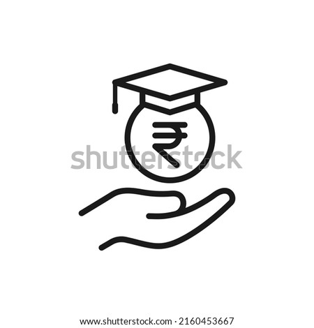 Student loans in rupee. Academic scholarship line icon isolated on white background. Vector illustration