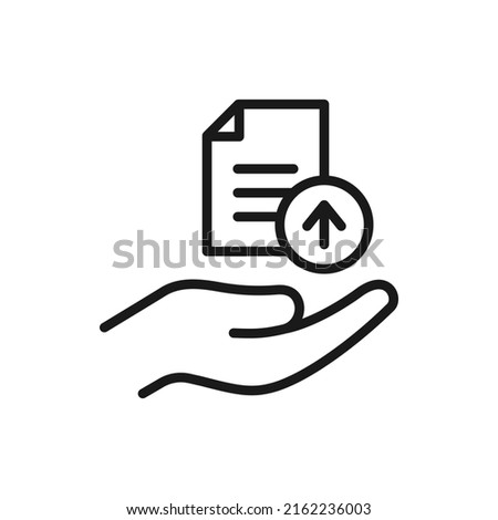 Upload document file icon on hand line style isolated. Vector illustration
