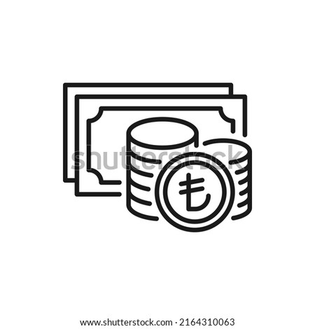 Turkish lira cash and coins. Money icon line style isolated on white background. Vector illustration