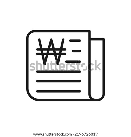Won sign on newspaper. Financial news icon line style isolated on white background. Vector illustration