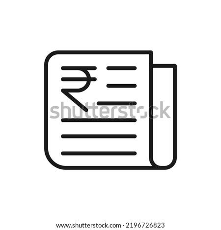 Rupee sign on newspaper. Financial news icon line style isolated on white background. Vector illustration