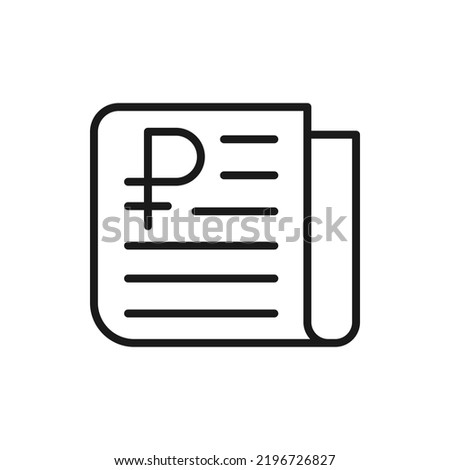 Ruble sign on newspaper. Financial news icon line style isolated on white background. Vector illustration