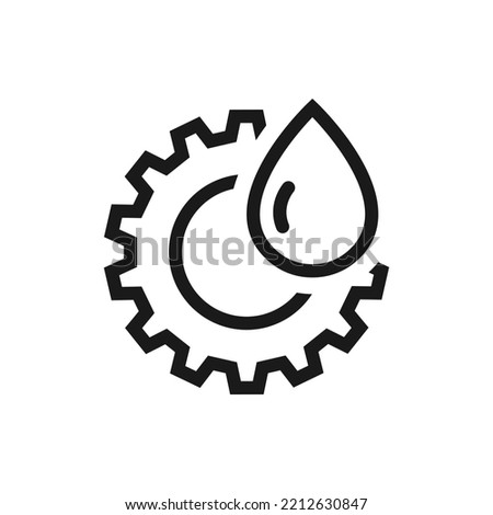 Lubricant oil drop and gear icon design isolated on white background. Vector illustration