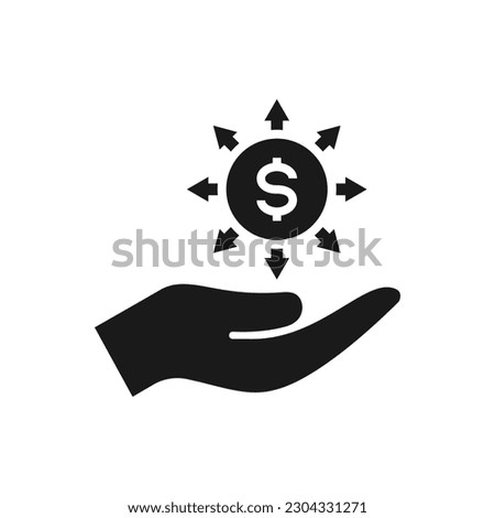 Money with multiple arrows on hand flat icon isolated on white background. Vector illustration