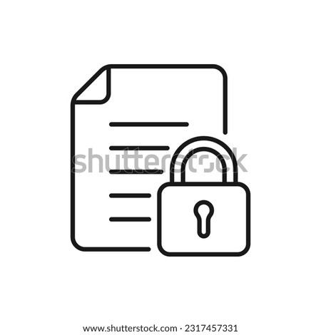 Paper and padlock. Locked document icon line style isolated on white background. Vector illustration