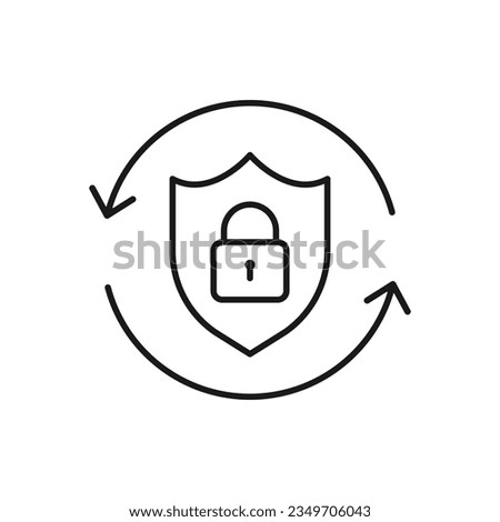 Padlock and shield in circular arrow. Protection process icon line style isolated on white background. Vector illustration