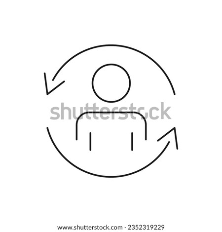 Man in circular arrow. Human rotation, sync account icon line style isolated on white background. Vector illustration