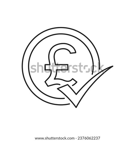 Pound with checkmark icon line style isolated on white background. Vector illustration
