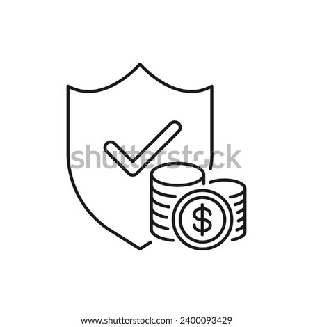 Dollar coins with shield and checkmark. Money protection icon concept isolated on white background. Vector illustration