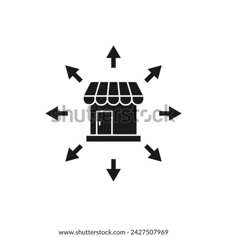 Store with multi-directional arrow icon flat style isolated on white background. Vector illustration