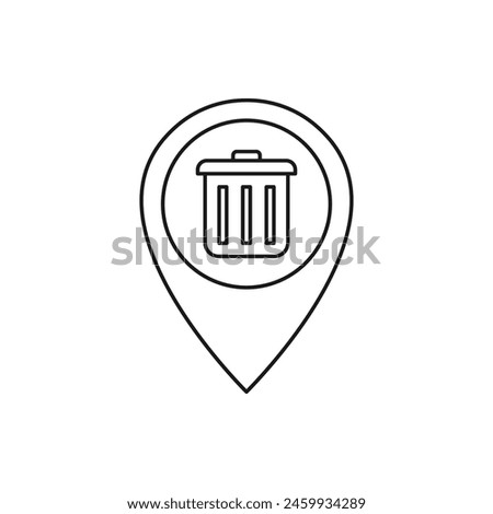 Maps pin with trashcan. Trash marker, littering zone icon line style isolated on white background. Vector illustration