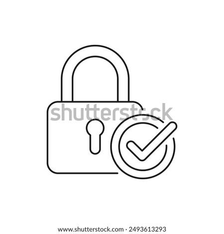 Padlock with checkmark. Secure lock, safety icon line style isolated on white background. Vector illustration