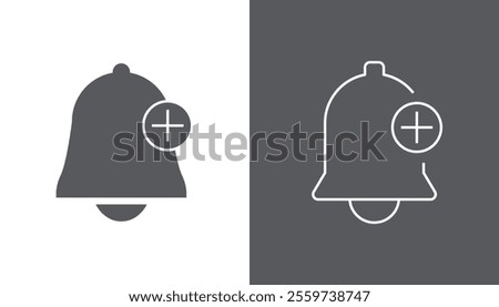 Bell with plus icon set design. Add alarm vector sign isolated Plus notification bell sign. vector illustration