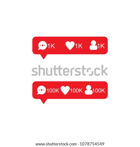 Red tooltip set about new comments, likes and subscribers. Vector illustration