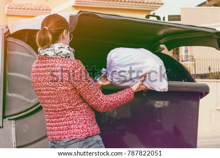 Woman throw away bag Stockfoto © 