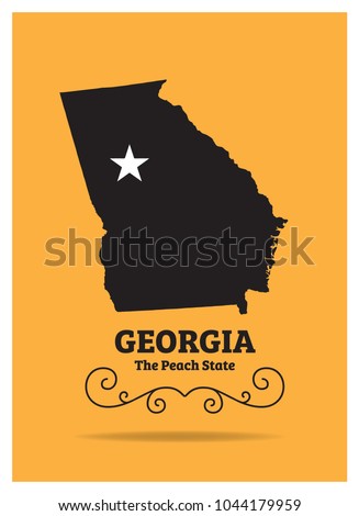 Georgia US state Map with Nickname-The Peach State.  Vector EPS 10. Logo design for souvenir print, coffee mug cap, T-shirt printing.  vector eps 10. 