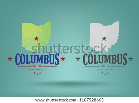 columbus city name and ohio state map with nickname The Buckeye State , vector eps 10.