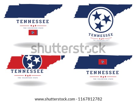 Tennessee state map with flag and nickname The Volunteer State, Vector EPS 10.