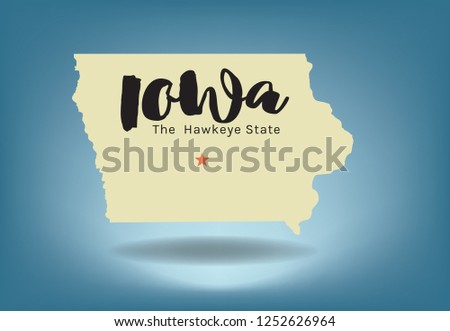 Iowa map with nickname The Hawkeye State, Vector EPS 10.