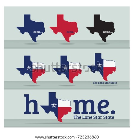 TEXAS maps with home word. and nickname THE LONE STAR STATE Collection.