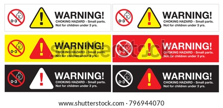 warning sticker, CHOKING HAZARD - Small parts. Not for children under 3 yrs. Sticker or Label for Toys, Vector EPS