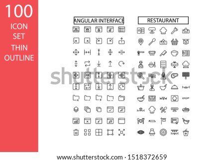 100 icon set thin universal icon , Restaurant ,Angular interface , simple design icon , vector design