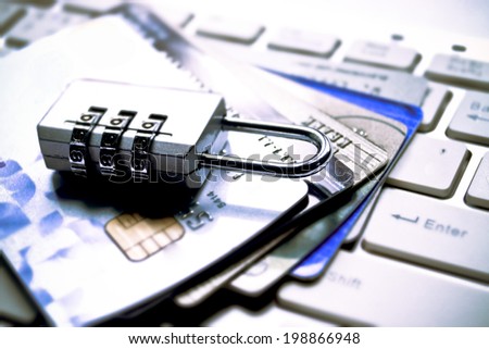 security lock on credit cards with computer keyboard