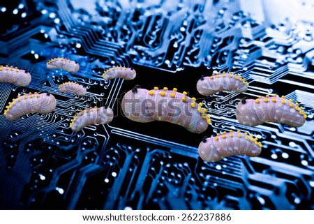 computer worms attack computer system with circuit board background