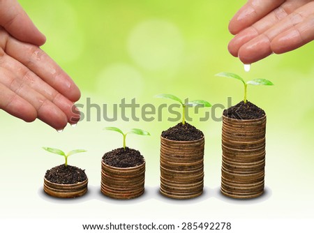 hands watering trees on coins - Business growth with csr practice
