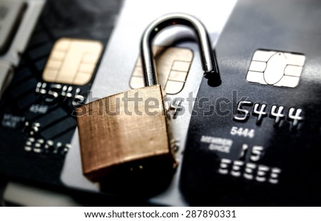 credit card data security breach / data decryption on credit card concept