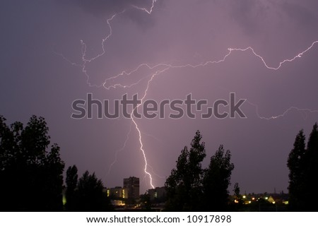 thunderstorm on the night city sky