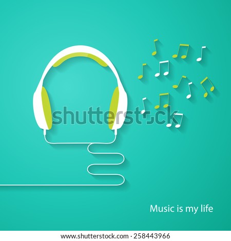 Vector Headphones Icon. Music is my life. Vector illustration.