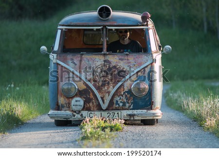 Holo Sweden, May 25, 2014. Volkswagen bus, Newly renovated, but the old feeling on the outside.