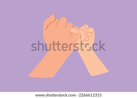 Character flat drawing of mother and little baby hand gesturing keeping promise. Tiny newborn babies and female hands. Mom and her child. Happy family with newborn. Cartoon design vector illustration