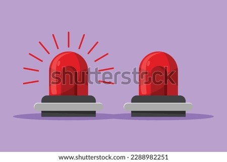 Cartoon flat style drawing emergency siren icon, logo. Red flasher. Fire warning sign, police alarm, ambulance alarm, medical alert. Siren rescue or ambulance light. Graphic design vector illustration