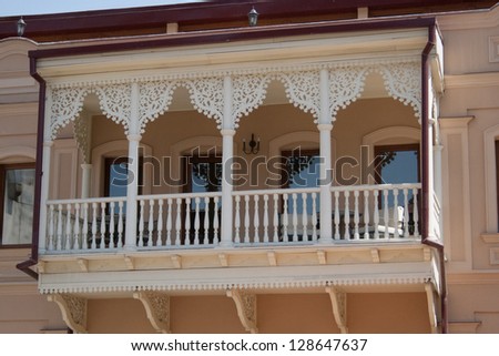 Tbilisi house wooden balcony, Georgia.